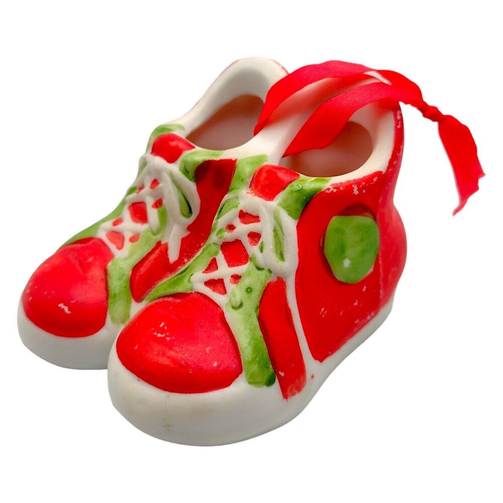 Vintage 1987 Baby Booties Shoes Porcelain Ornament Seasonal Specialties 3"